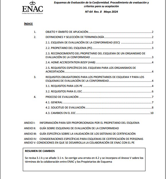 Esquemas de Evaluación de la Conformidad. Procedimiento de evaluación y criterios para su aceptación